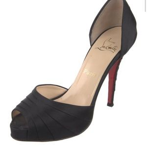 Louboutin black satin peep toe sandals